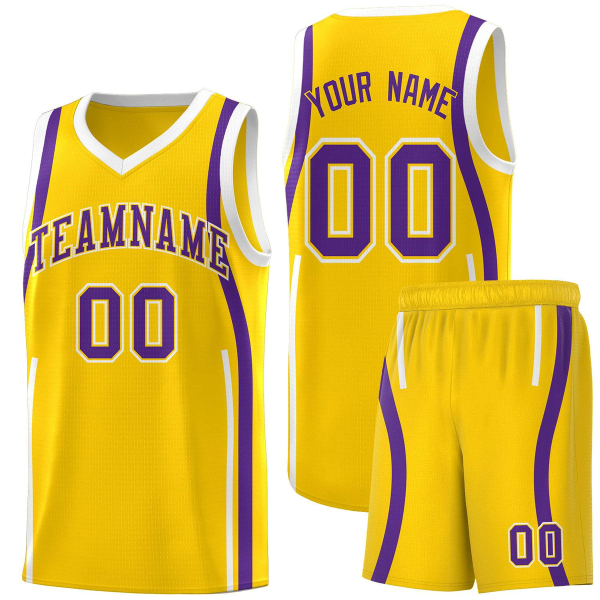 Custom Gold Purple-White Ribbon Pattern Basketball Kits