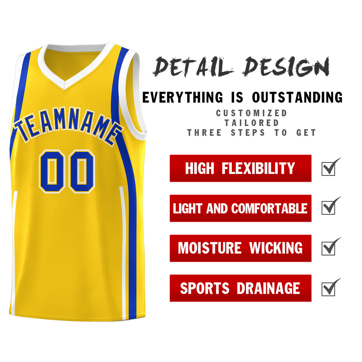 Custom Gold Royal-White Ribbon Pattern Basketball Kits