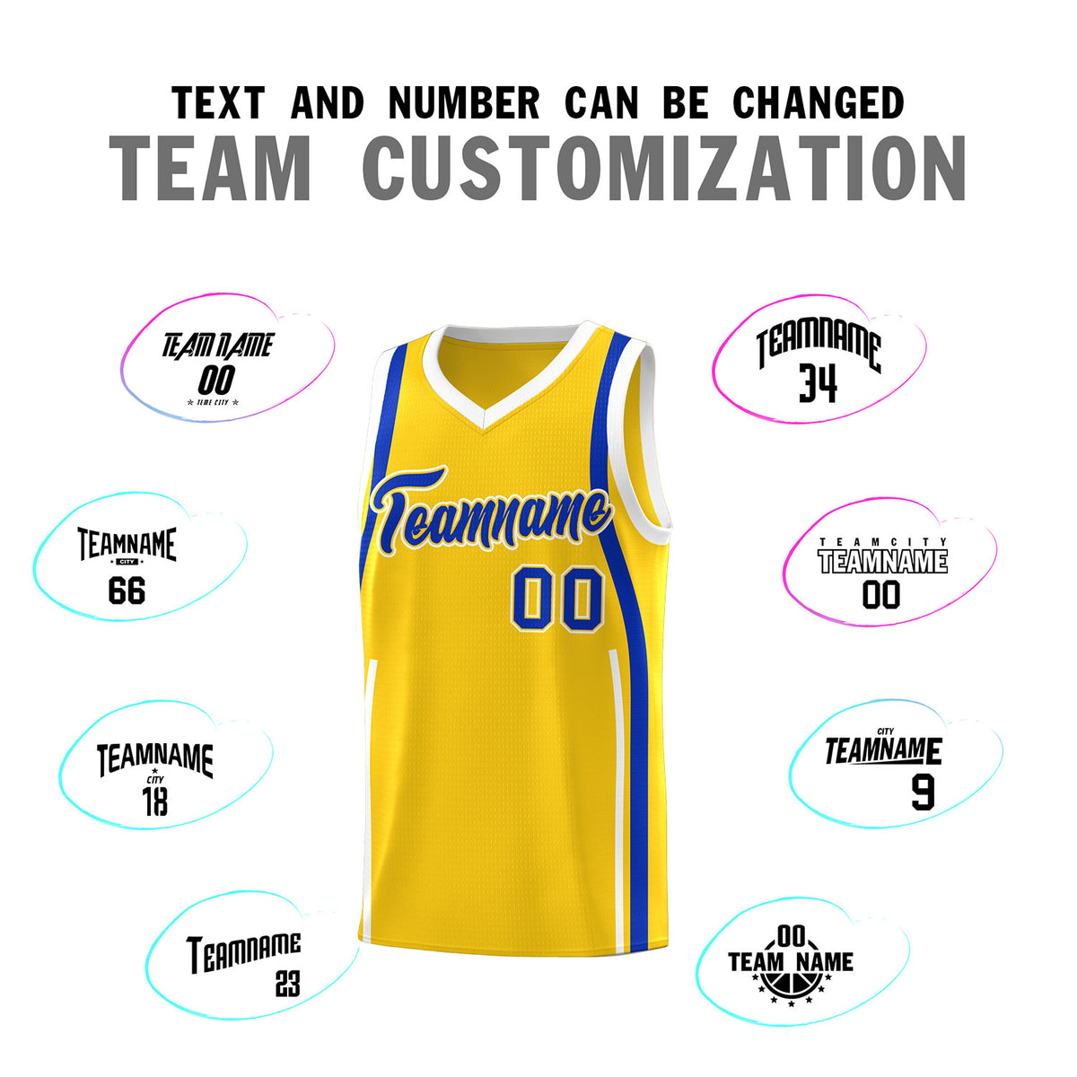 Custom Gold Royal-White Ribbon Pattern Basketball Kits