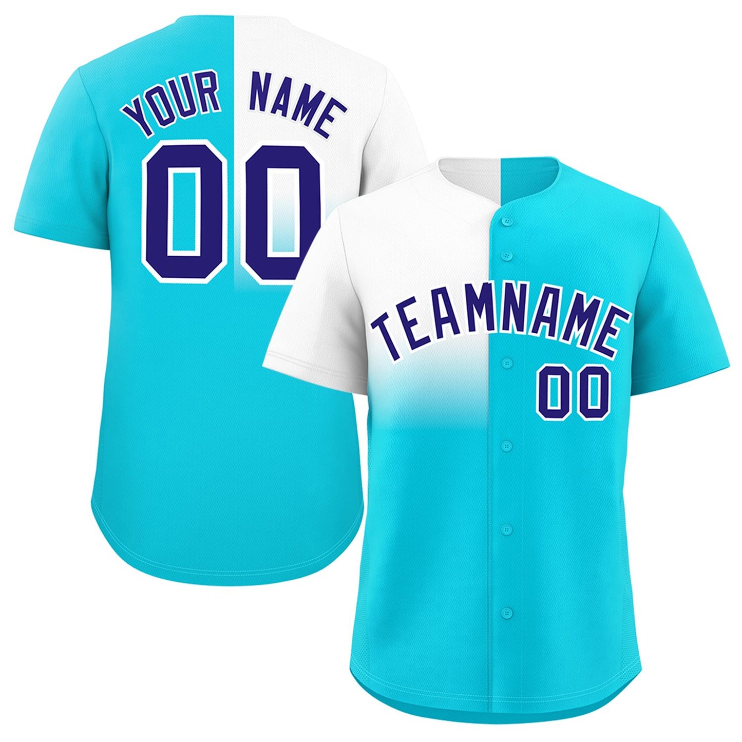 Custom Sky Blue White Personalized Half Gradient Design Authentic Baseball Jersey