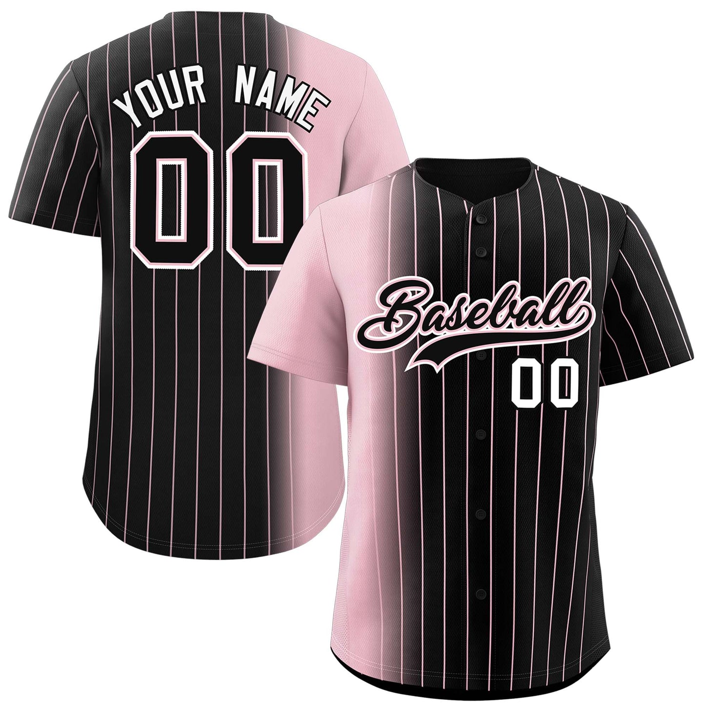 Custom Black Light Pink Pinstripe Personalized Gradient Authentic Baseball Jersey
