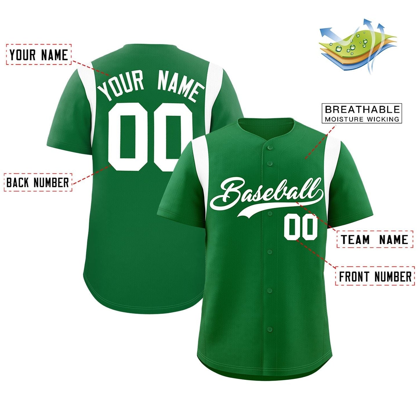 Custom Kelly Green White Classic Style Personalized Full Button Authentic Baseball Jersey