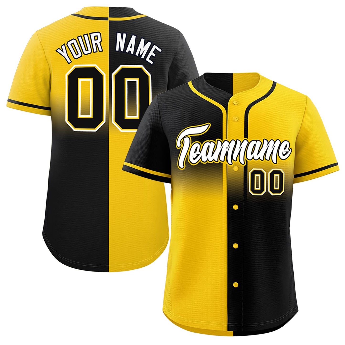 Custom Gold Black Personalized Symmetrical Gradient Design Authentic Baseball Jersey