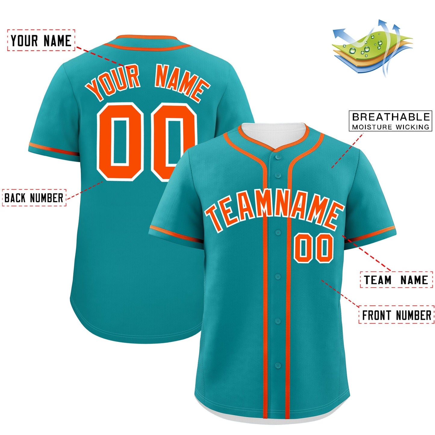 Custom Aqua Orange Personalized Classic Authentic Baseball Jersey