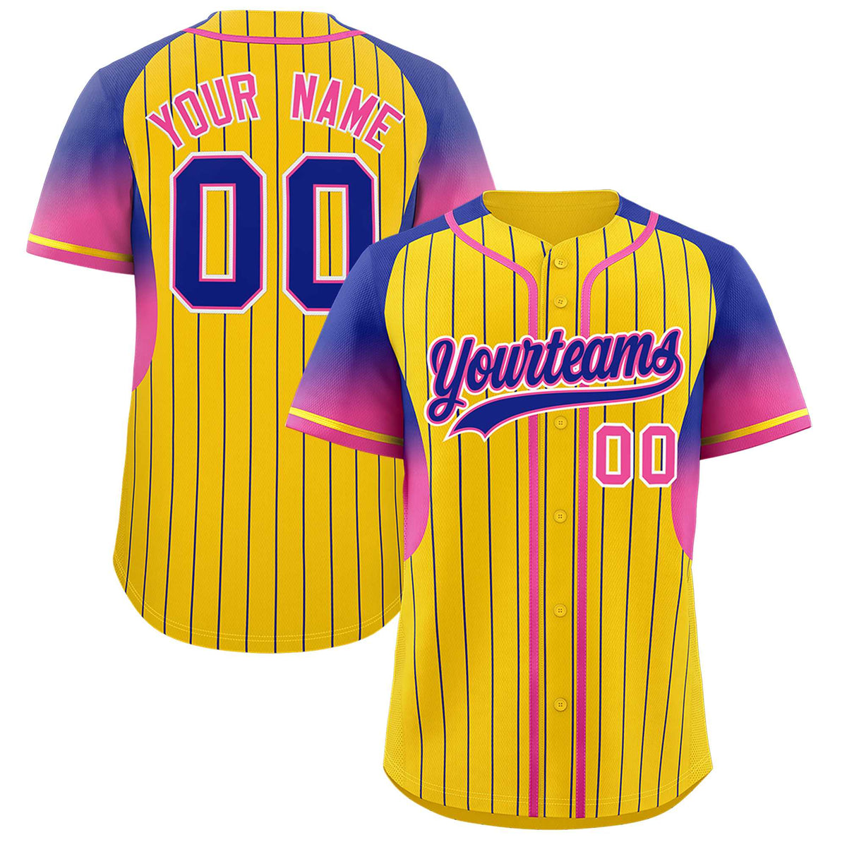 Custom Gold Royal Stripe Fashion Sleeves Gradient Authentic Baseball Jersey