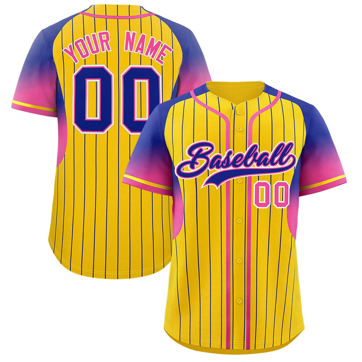 Custom Gold Royal Stripe Fashion Sleeves Gradient Authentic Baseball Jersey