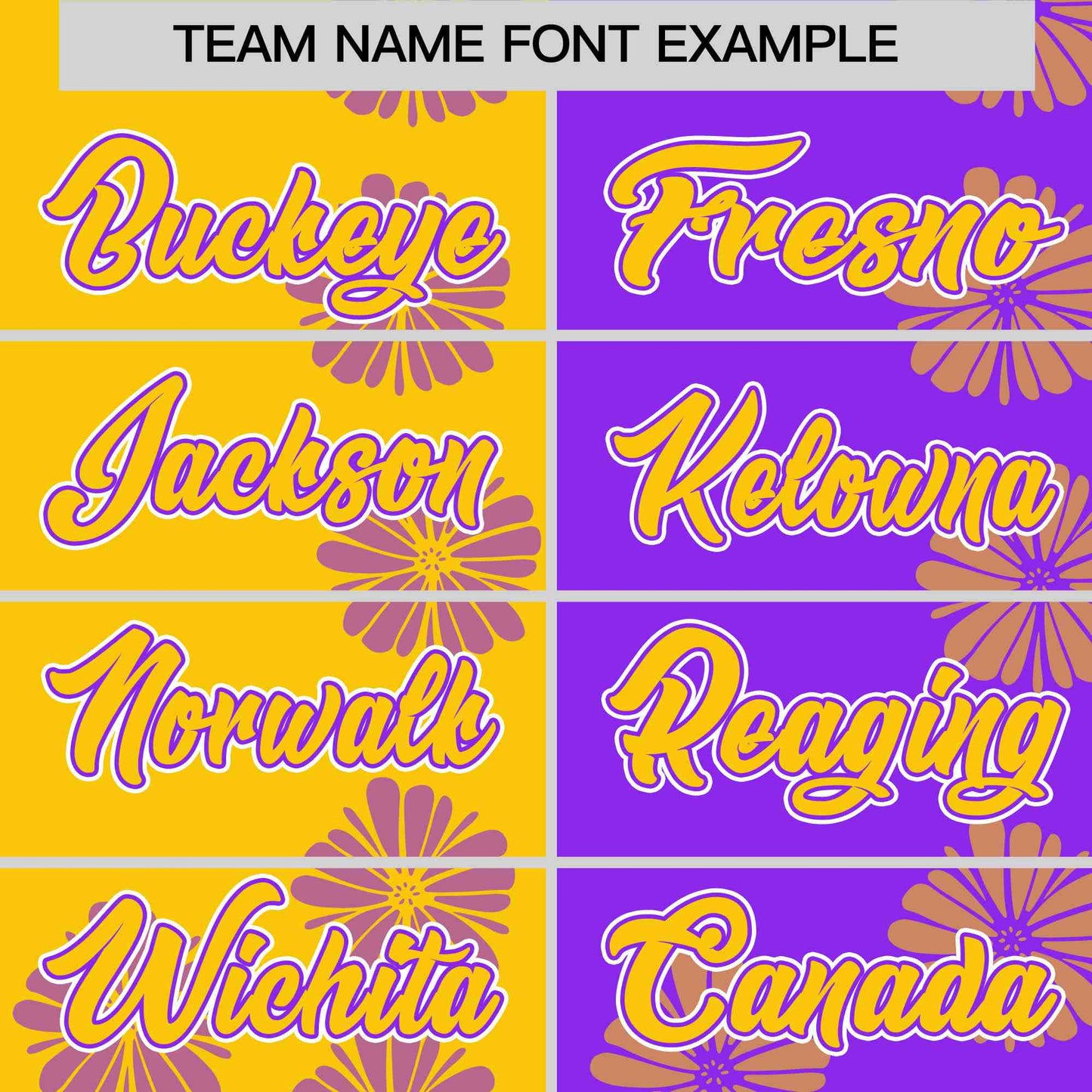 Custom Gold Purple Split Fashion Flower Graffiti Pattern Authentic Baseball Jersey