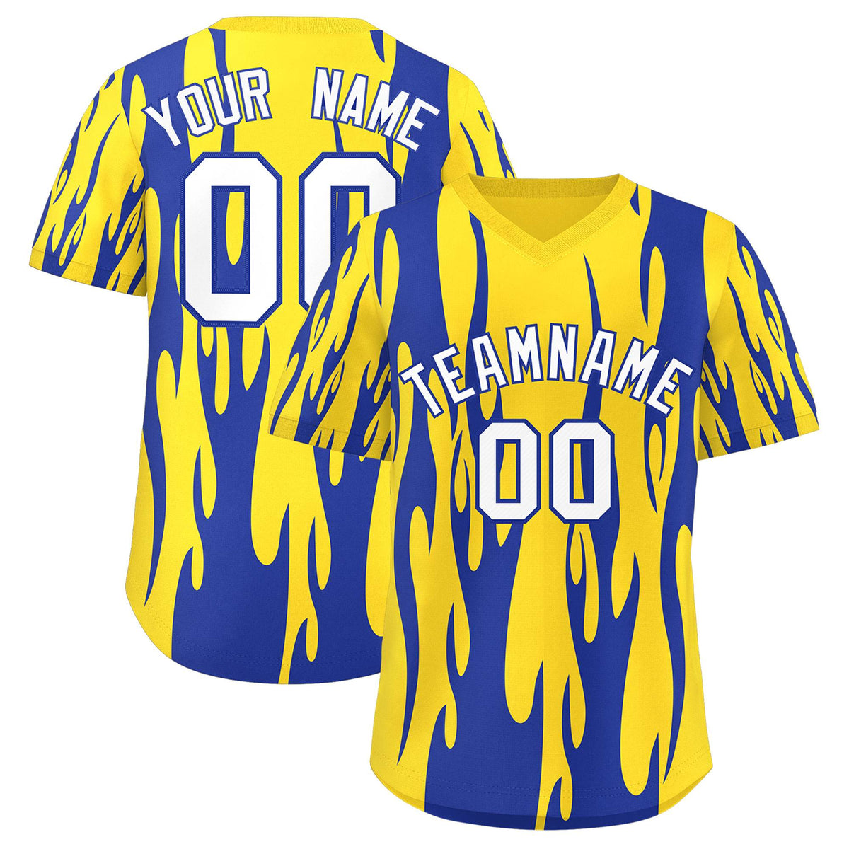 Custom Gold Royal Flame Pattern Authentic Pullover Baseball Jersey