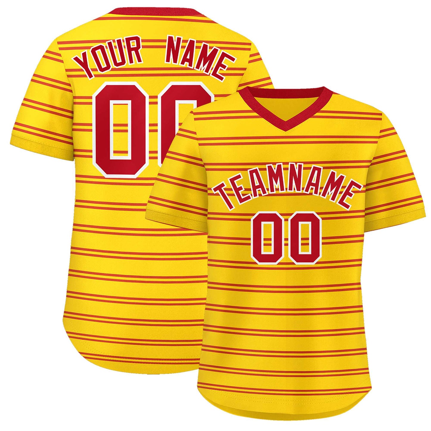 Custom Gold Red Personalized Horizontal Stripe Authentic Pullover Baseball Jersey