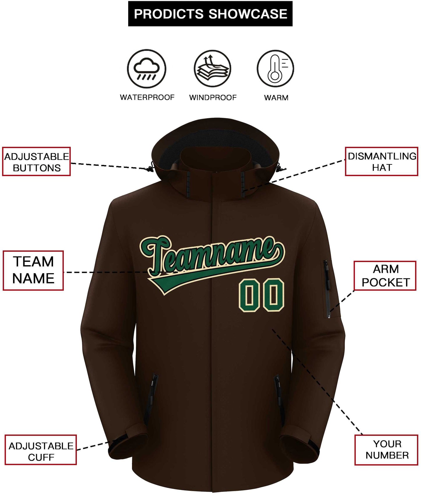 Custom Brown Green-Khaki Classic Style Waterproof Jacket