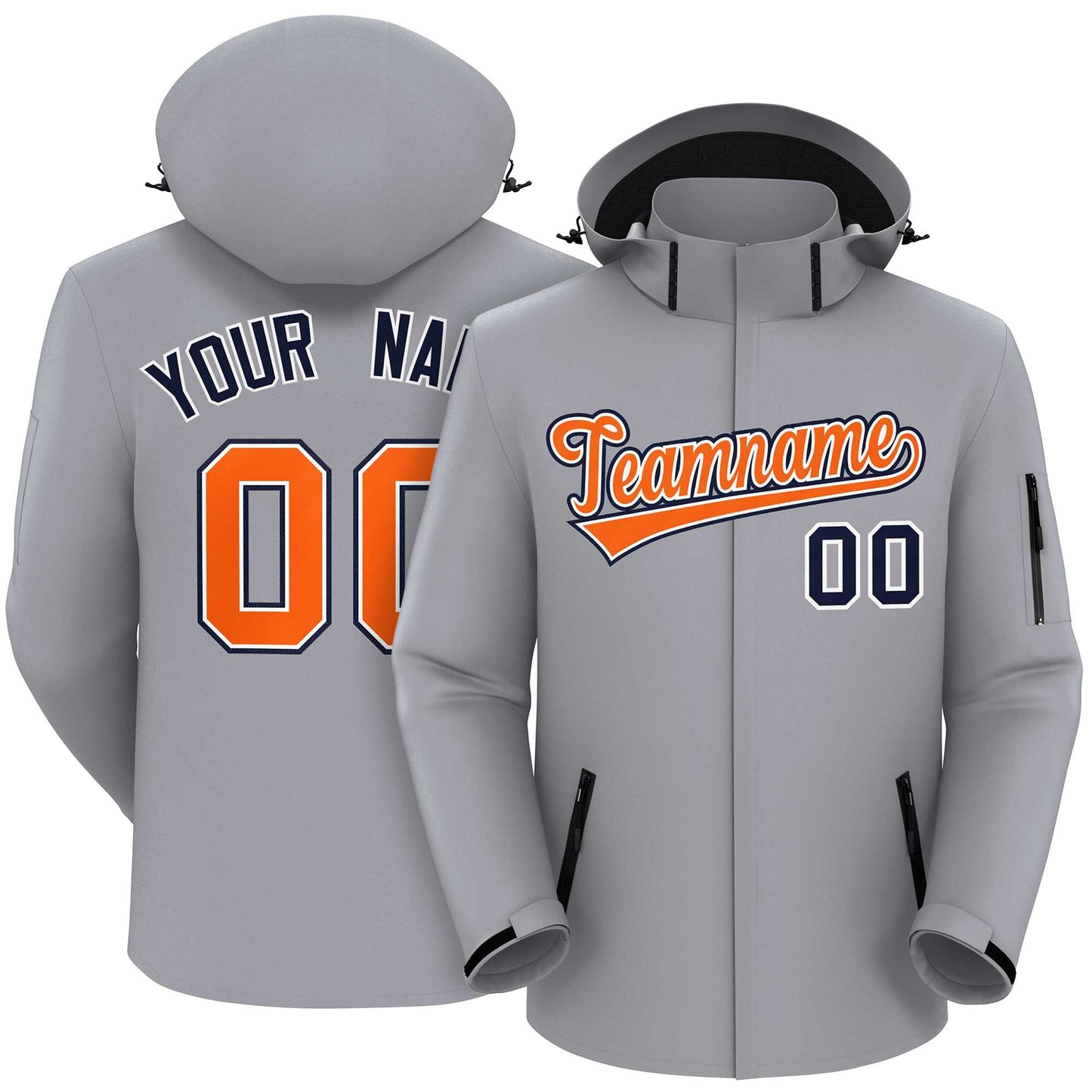 Custom Gray Orange-Navy Classic Style Waterproof Jacket