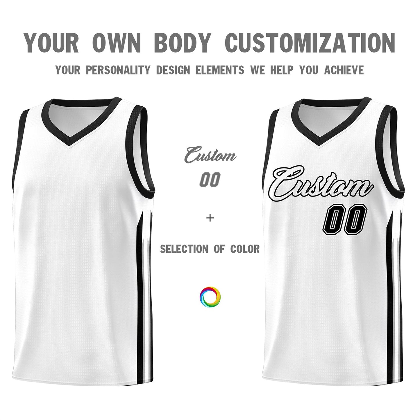 Custom White Black Classic Tops Fashion Sportwear Basketball Jersey