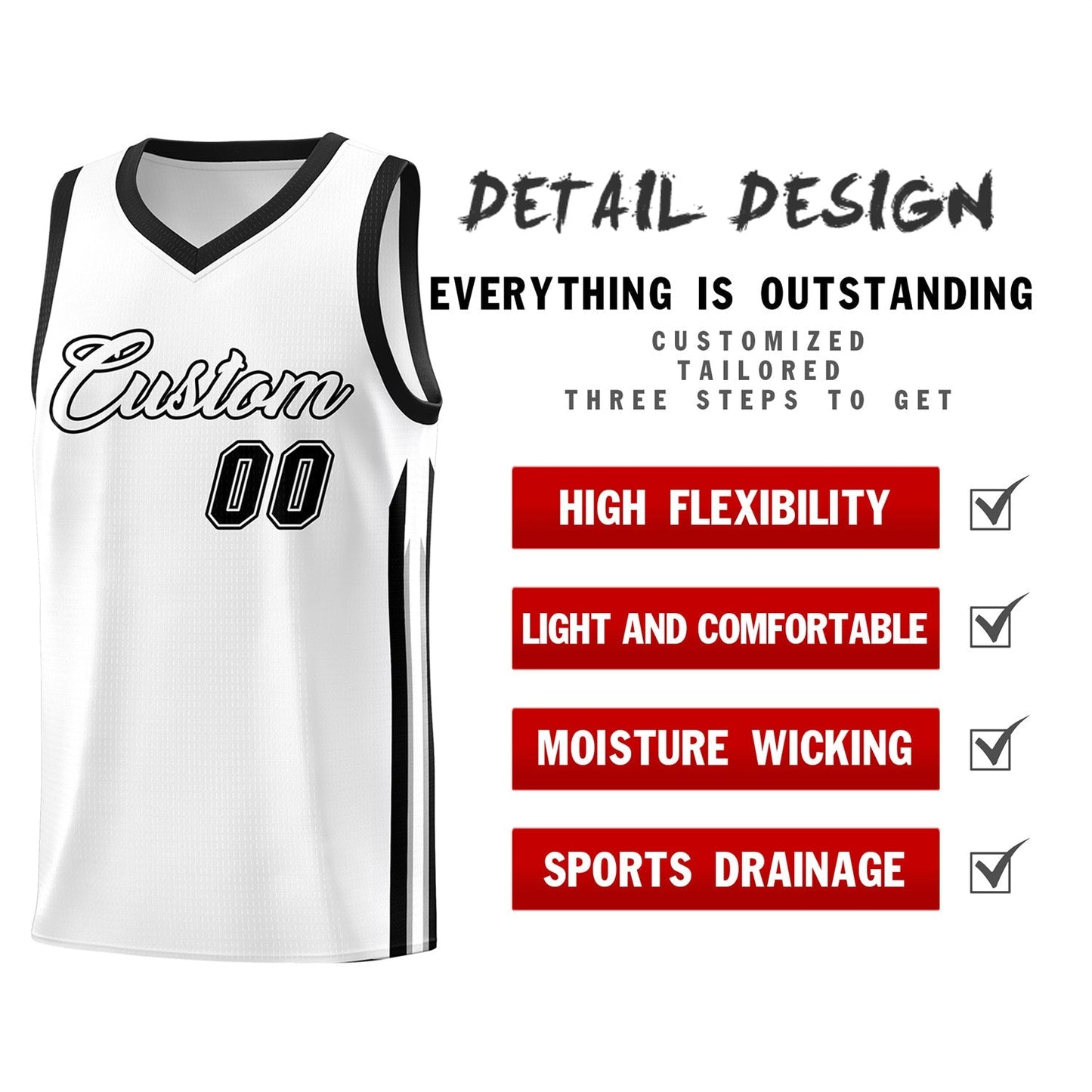 Custom White Black Classic Tops Fashion Sportwear Basketball Jersey
