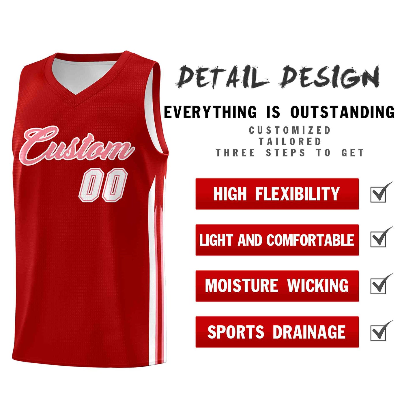Custom Red Pink-Classic Tops Mesh Sport Basketball Jersey