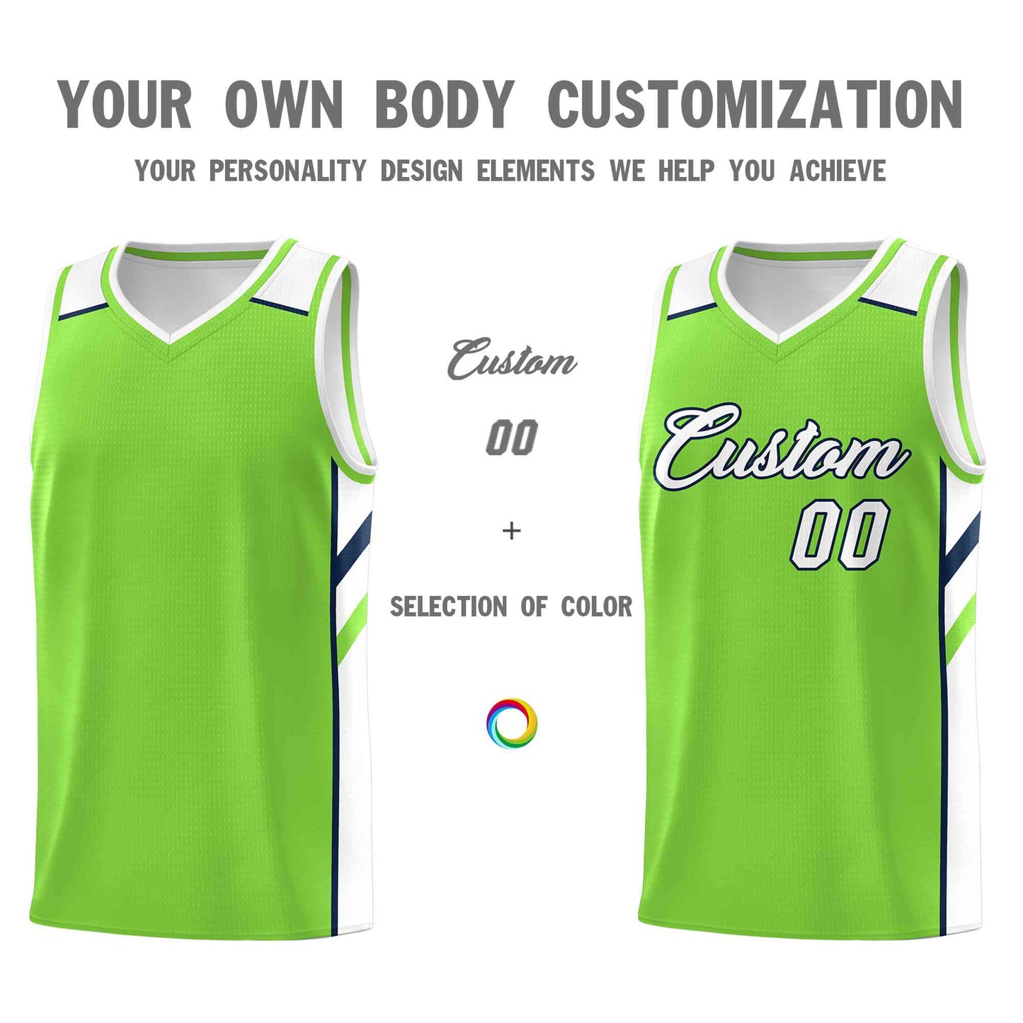 Custom Neon Green White-Navy Classic Tops Style Mesh Sport Basketball Jersey