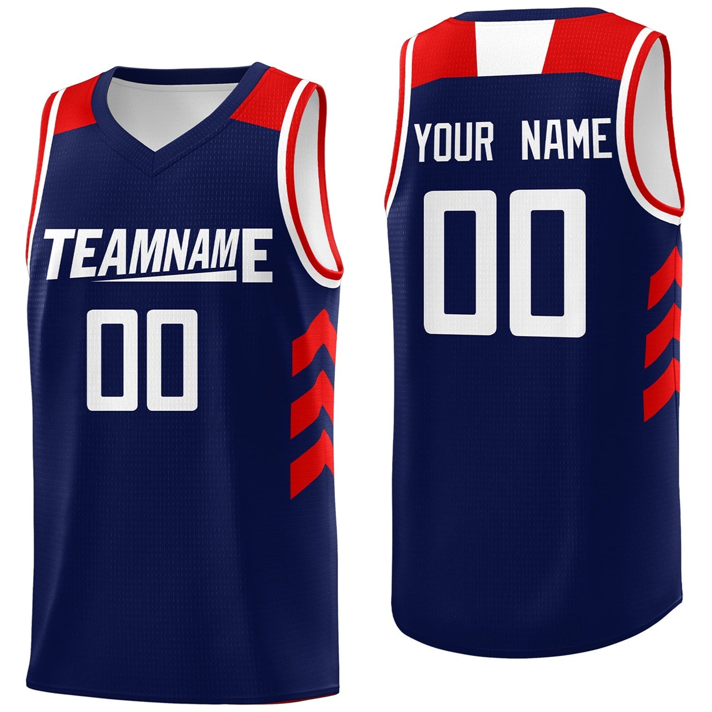 Custom Navy White-Red Classic Tops Mesh Sport Basketball Jersey