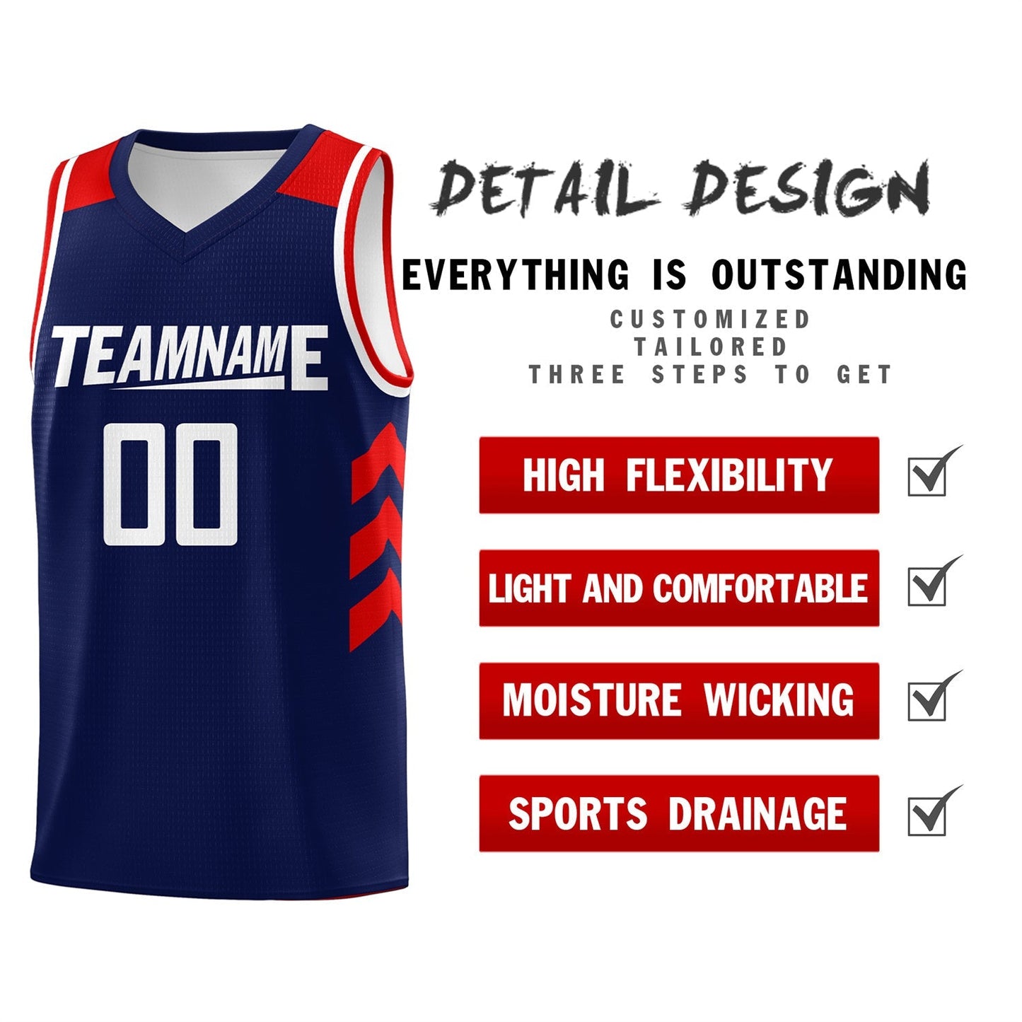 Custom Navy White-Red Classic Tops Mesh Sport Basketball Jersey