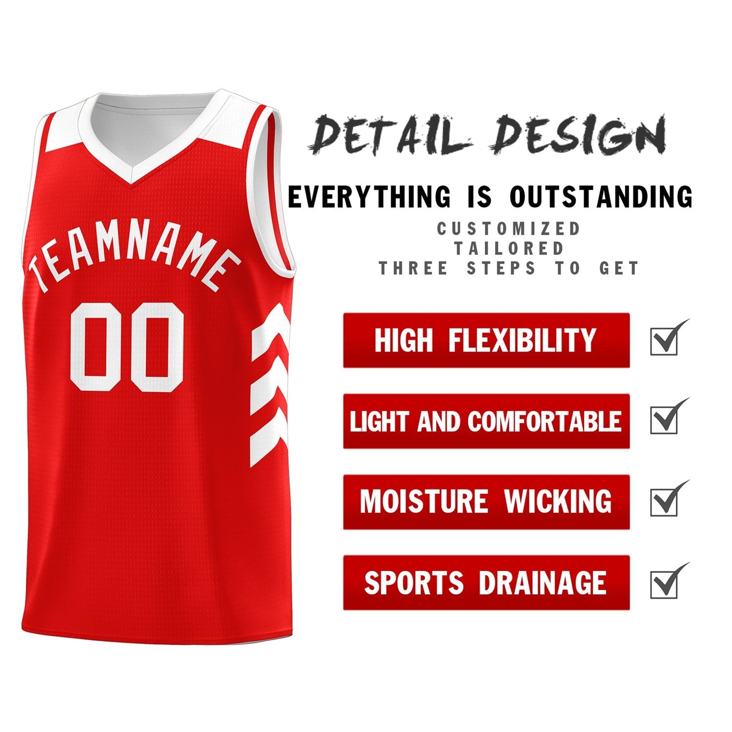 Custom Red White Classic Tops Mesh Sport Basketball Jersey