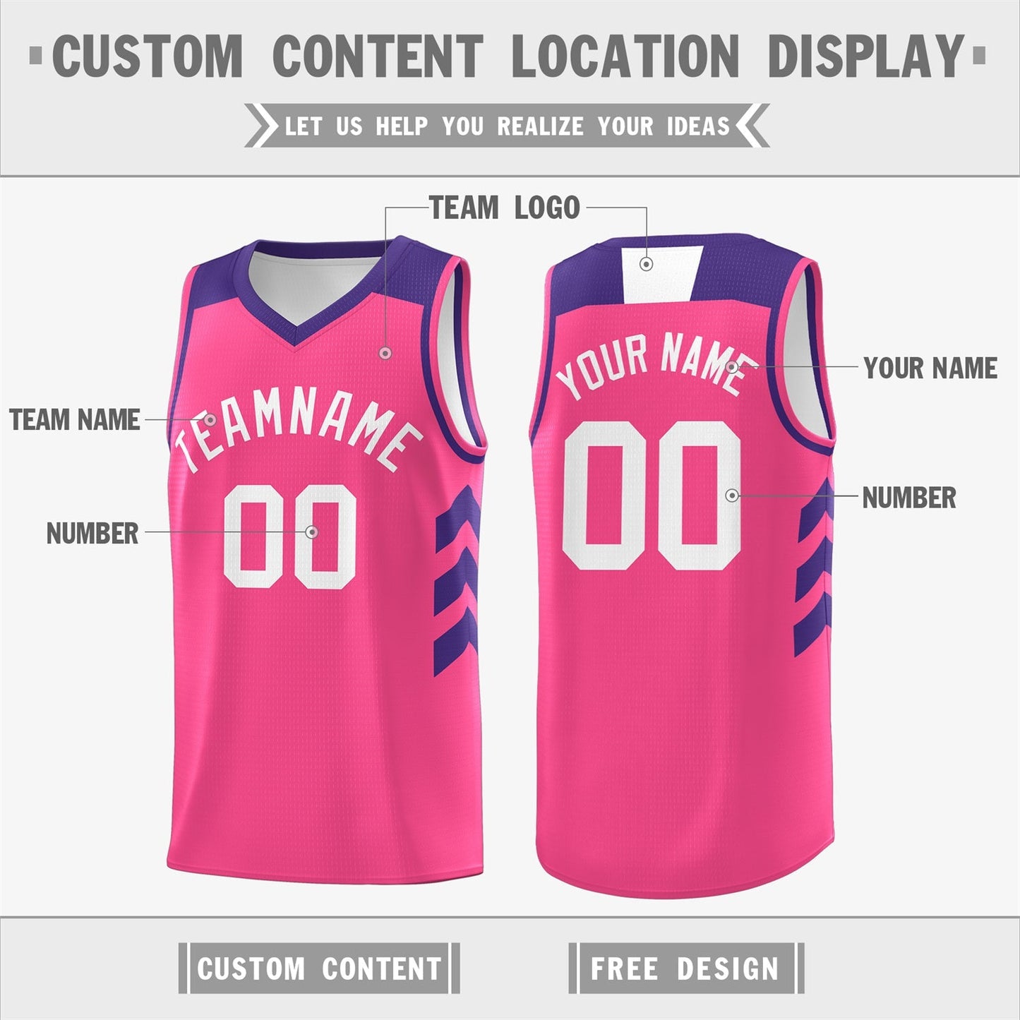 Custom Pink Purple-White Classic Tops Breathable Basketball Jersey