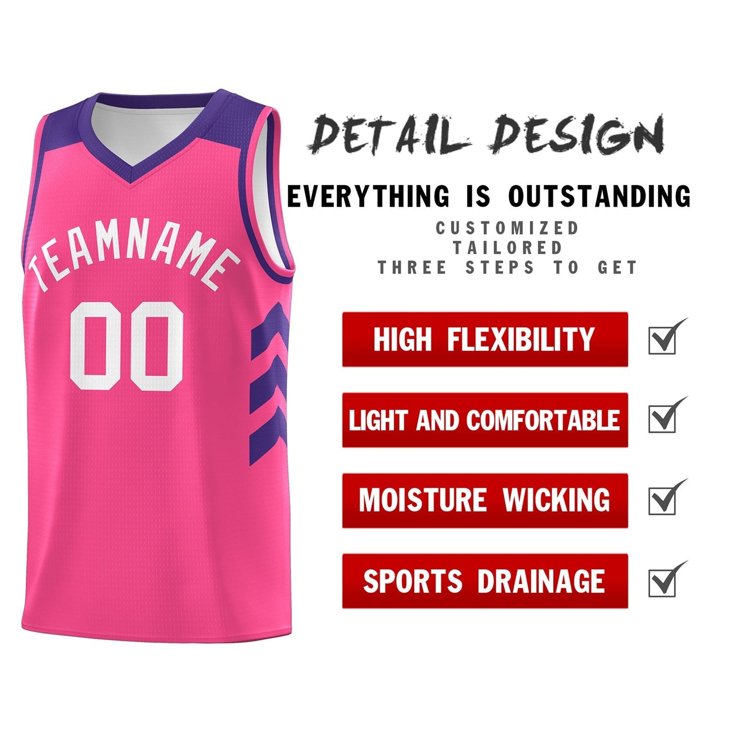 Custom Pink Purple-White Classic Tops Breathable Basketball Jersey