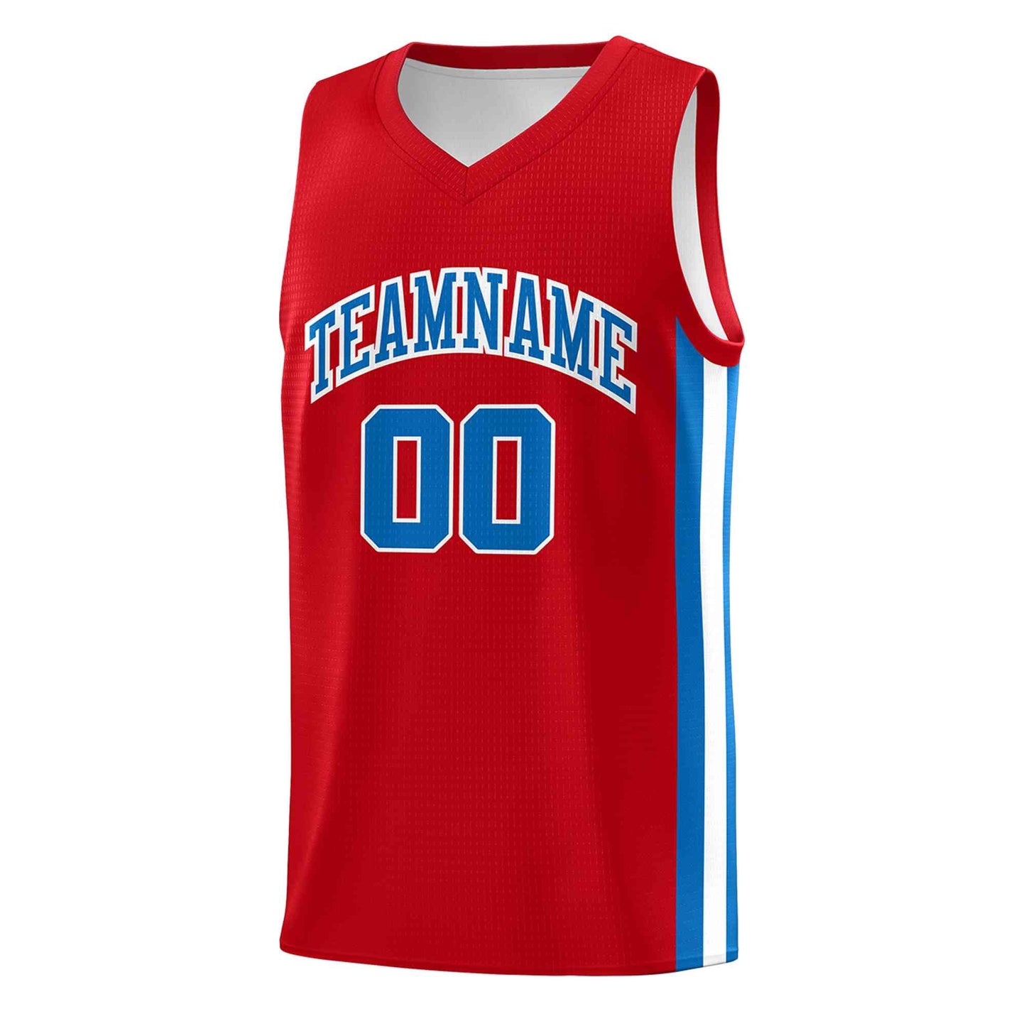 Custom Red Light Blue-White Classic Tops Mesh Sport Basketball Jersey