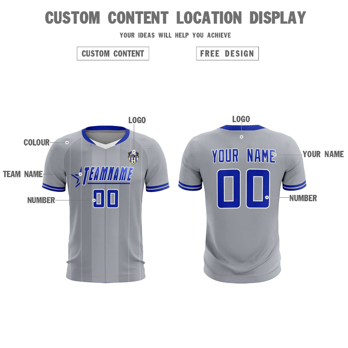 Custom Gray Classic Striped Personalized Soccer Tops/Sets Jersey
