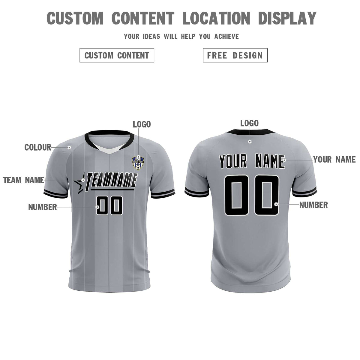 Custom Gray Classic Striped Personalized Soccer Tops/Sets Jersey