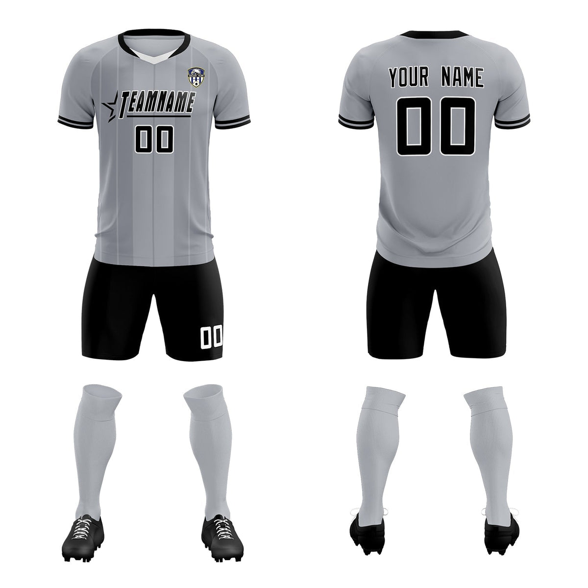 Custom Gray Classic Striped Personalized Soccer Tops/Sets Jersey