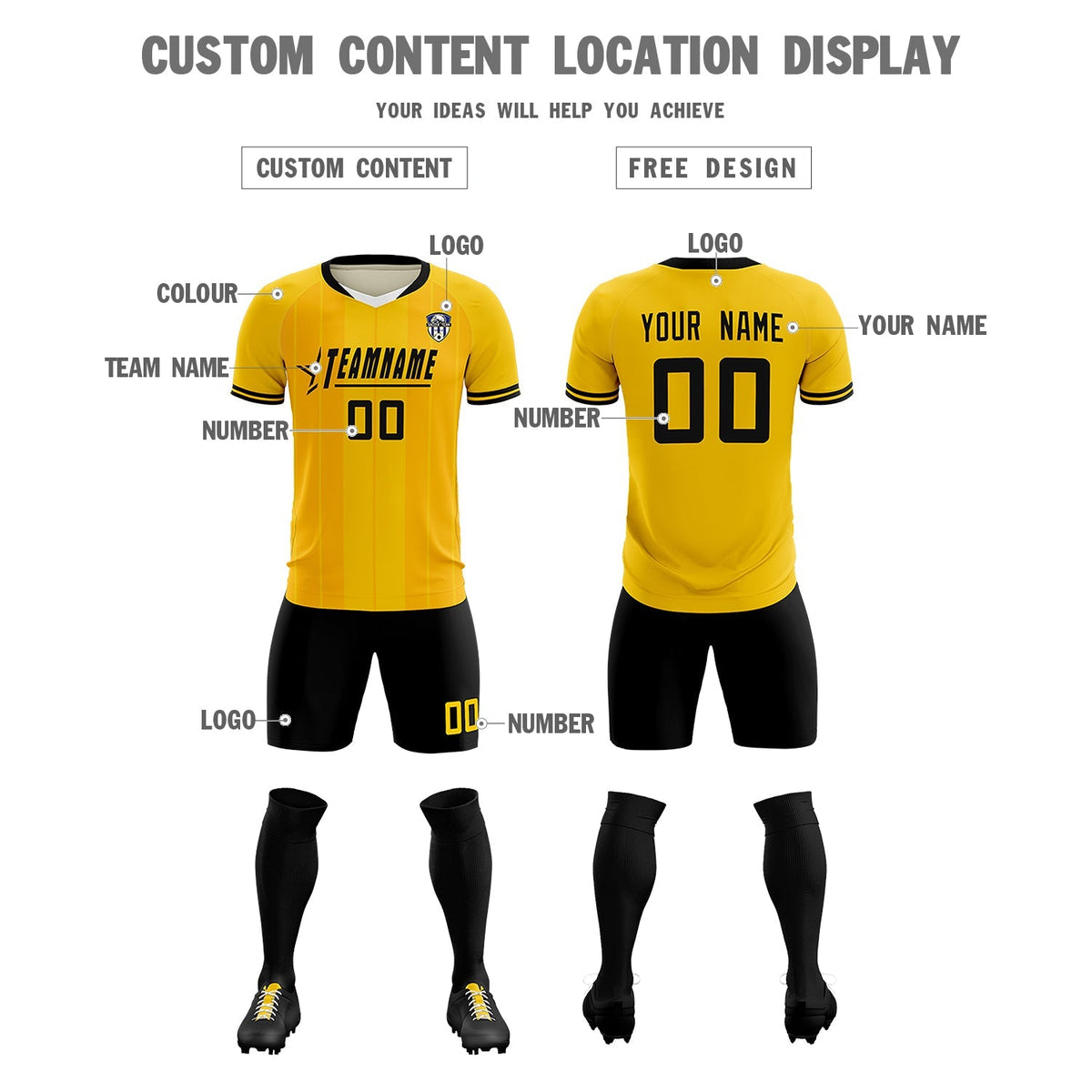 Custom Gold Classic Striped Personalized Soccer Tops/Sets Jersey