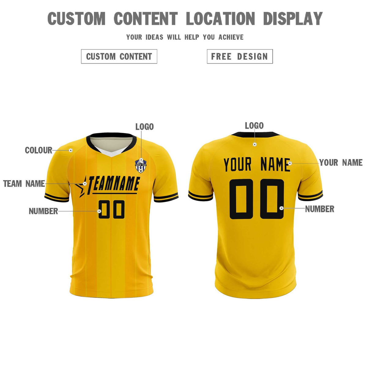 Custom Gold Classic Striped Personalized Soccer Tops/Sets Jersey