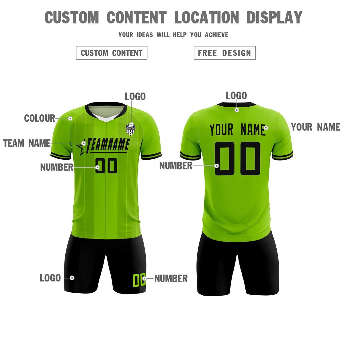 Custom Neon Green Classic Striped Personalized Soccer Tops/Sets Jersey