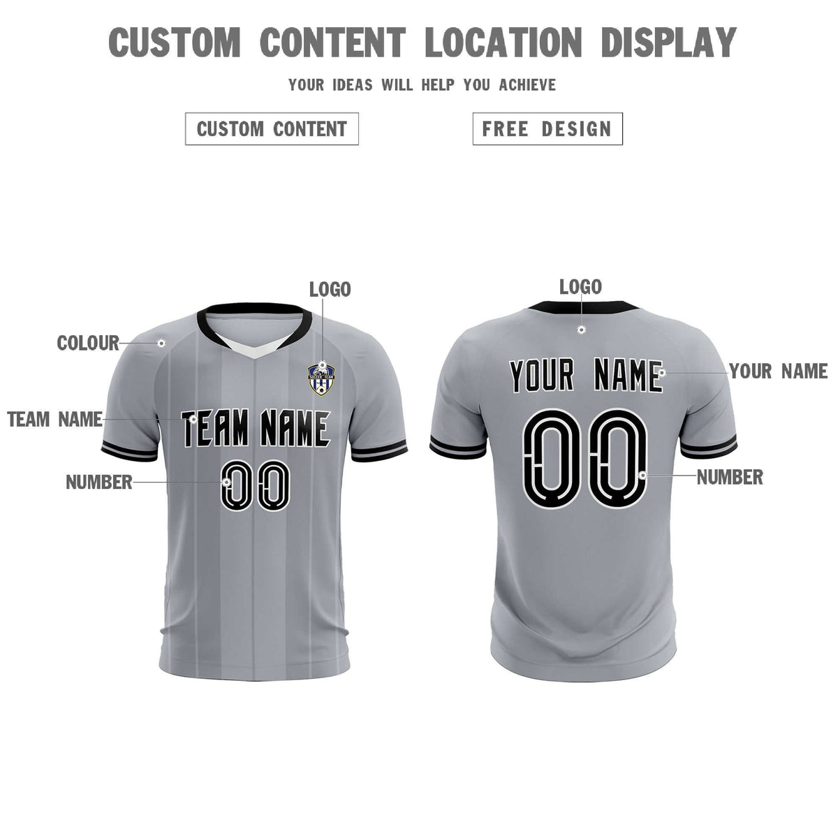 Custom Gray Classic Striped Personalized Soccer Tops/Sets Jersey