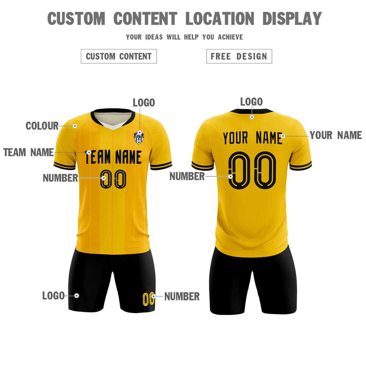 Custom Gold Classic Striped Personalized Soccer Tops/Sets Jersey