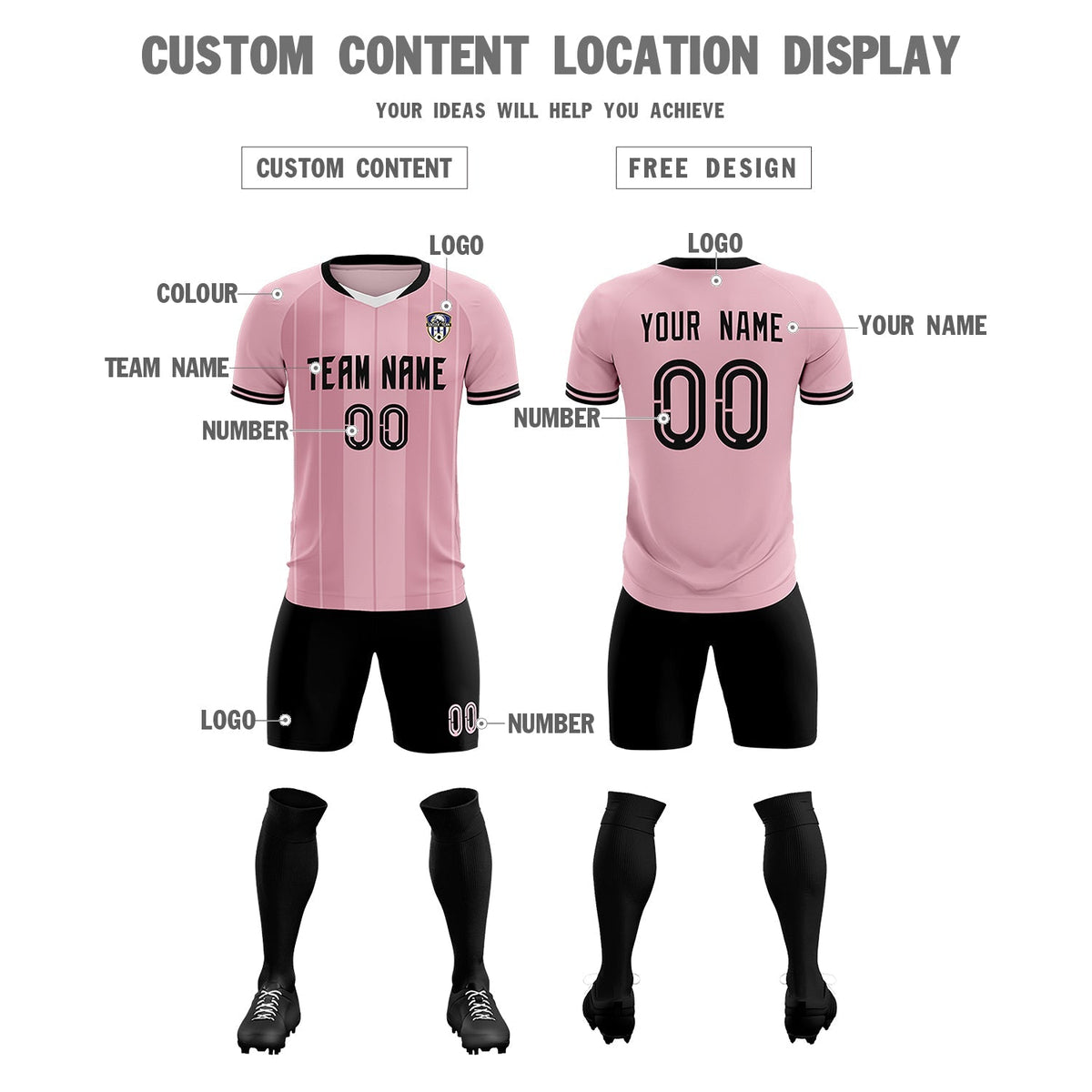 Custom Light Pink Classic Striped Personalized Soccer Tops/Sets Jersey