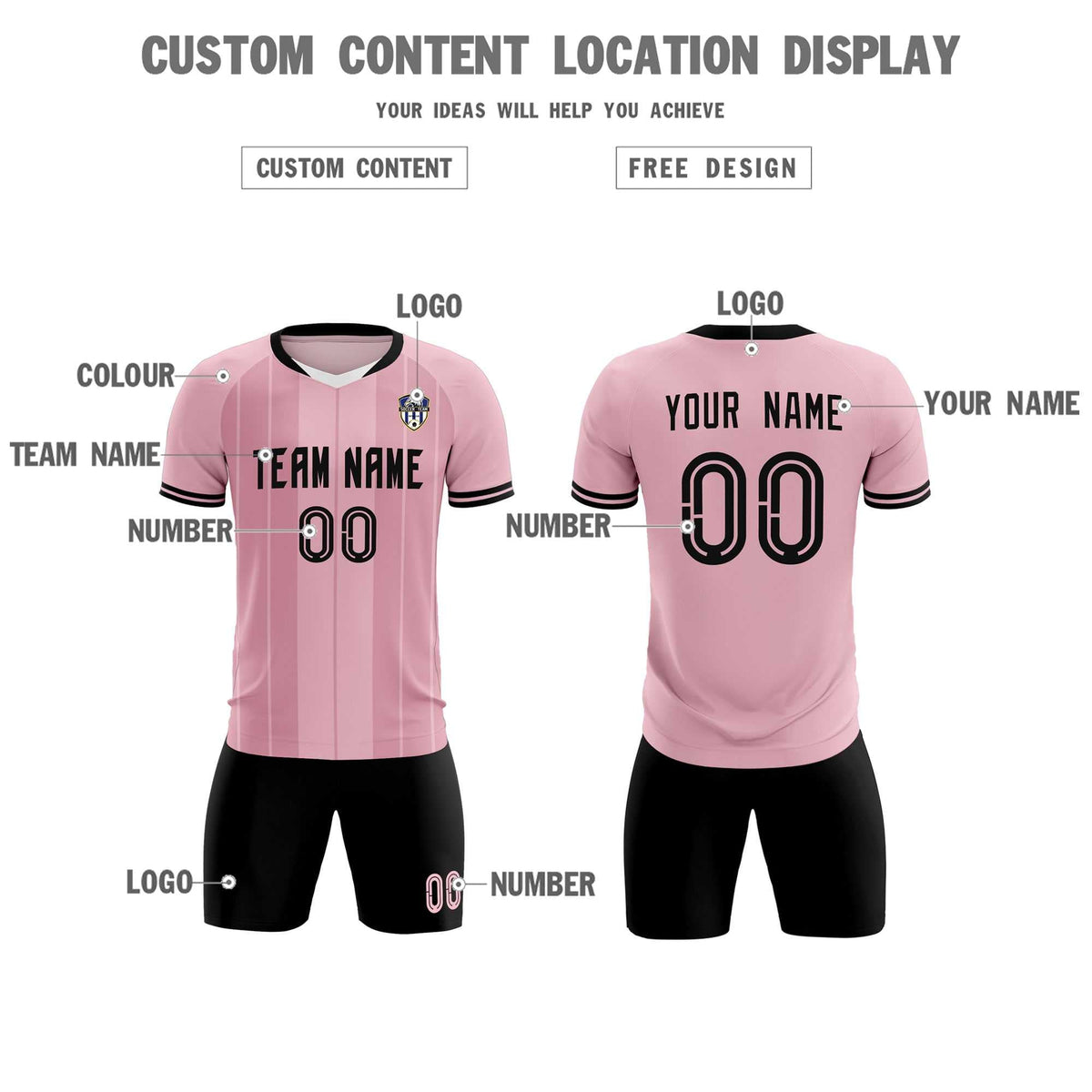 Custom Light Pink Classic Striped Personalized Soccer Tops/Sets Jersey