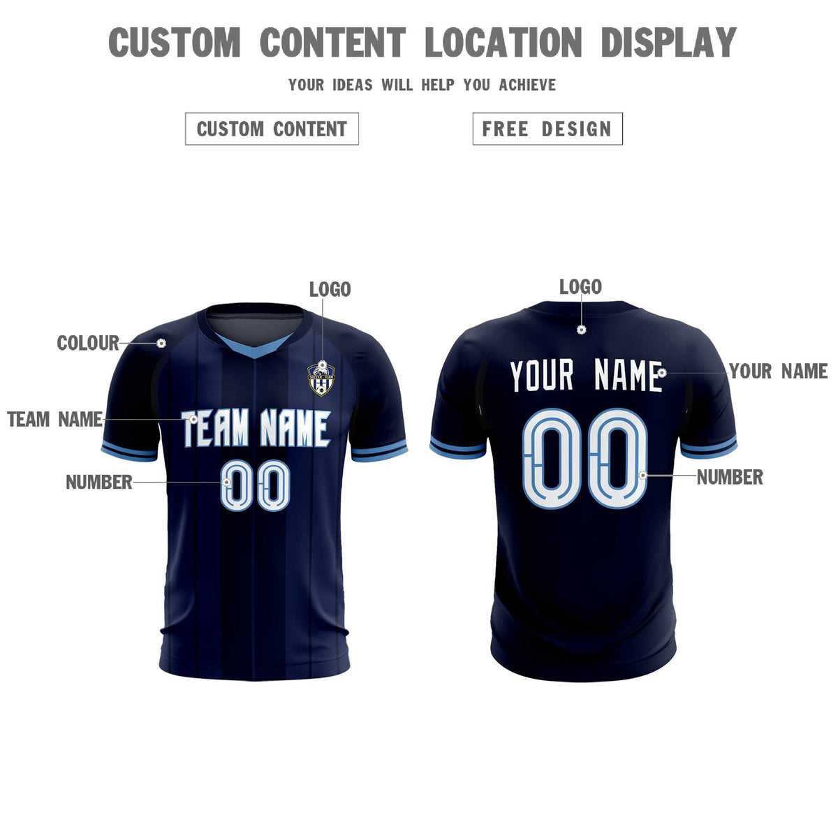 Custom Navy Classic Striped Personalized Soccer Tops/Sets Jersey