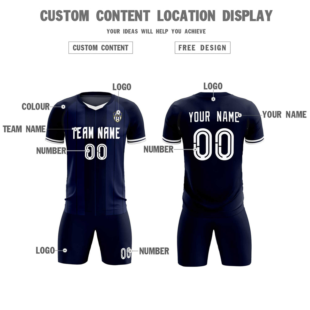 Custom Navy Classic Striped Personalized Soccer Tops/Sets Jersey