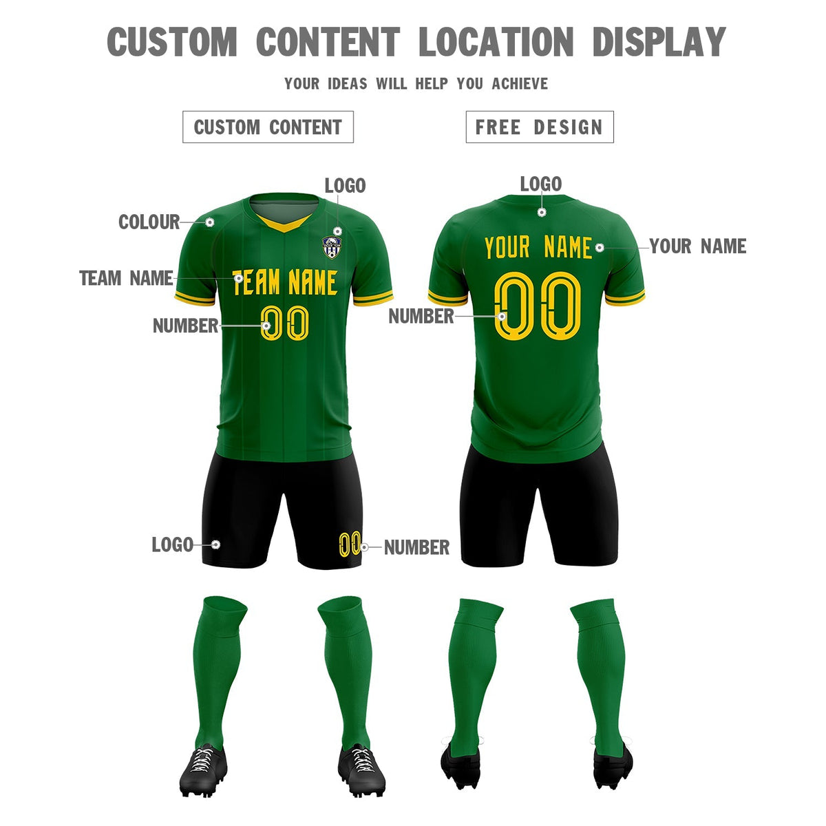Custom Kelly Green Classic Striped Personalized Soccer Tops/Sets Jersey