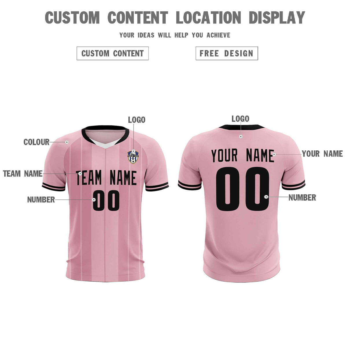 Custom Light Pink Classic Striped Personalized Soccer Tops/Sets Jersey
