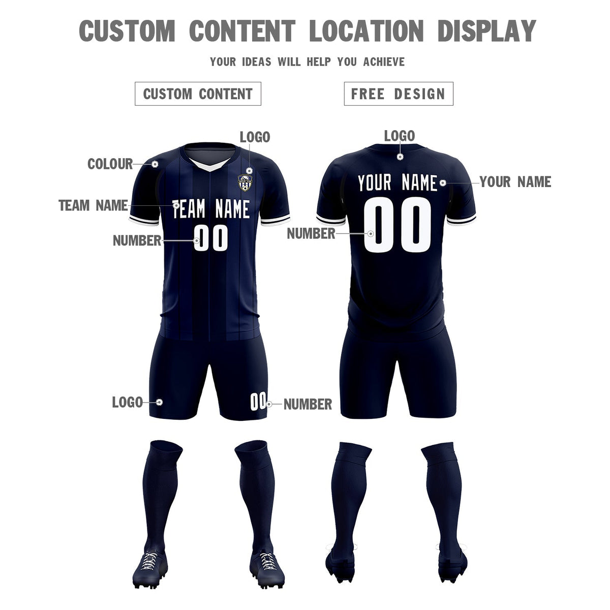 Custom Navy Classic Striped Personalized Soccer Tops/Sets Jersey