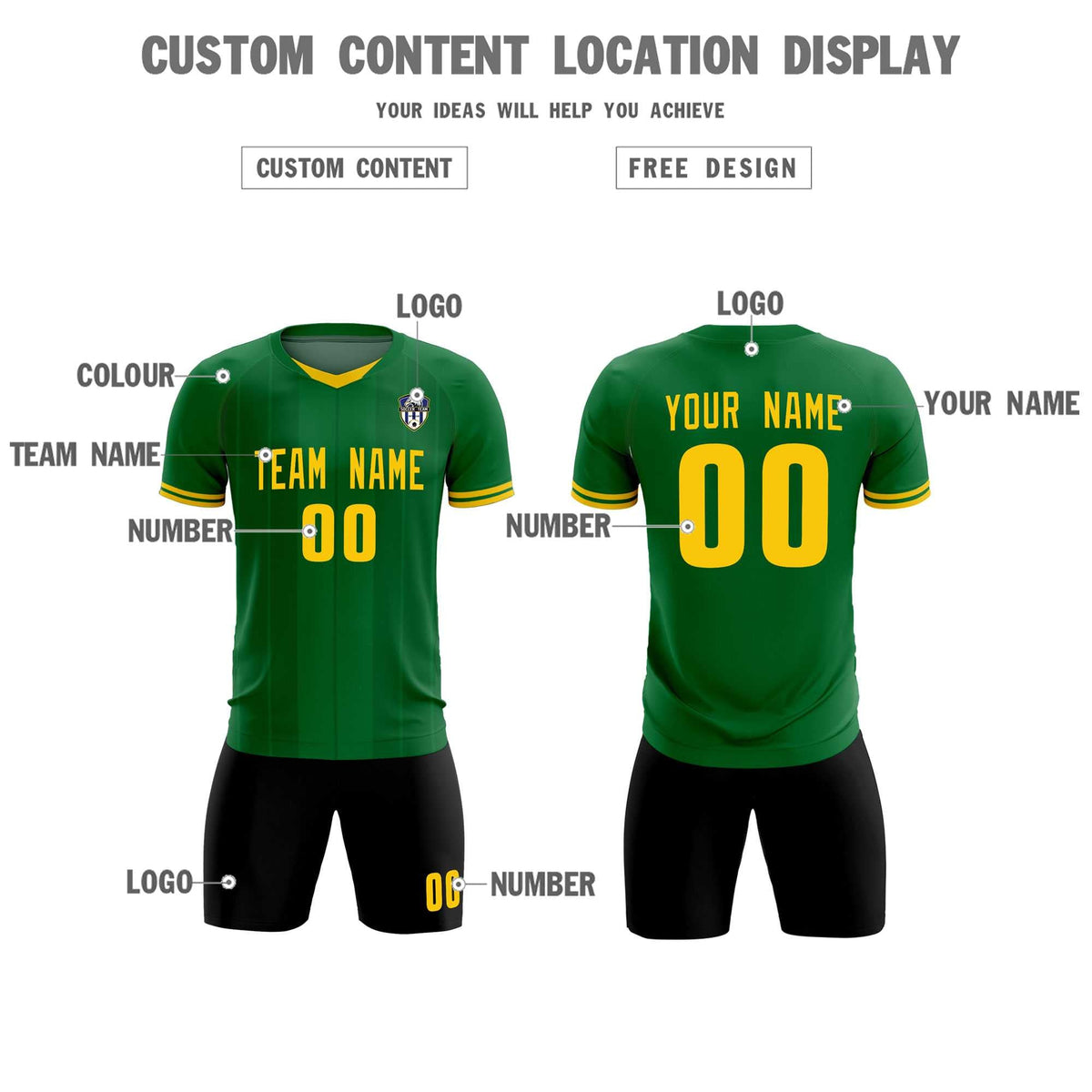 Custom Kelly Green Classic Striped Personalized Soccer Tops/Sets Jersey