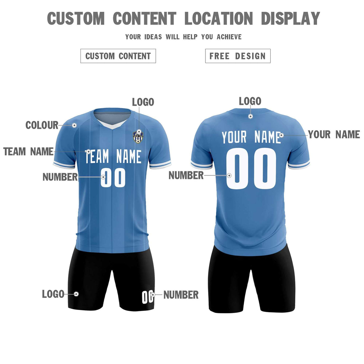 Custom Light Blue Classic Striped Personalized Soccer Tops/Sets Jersey