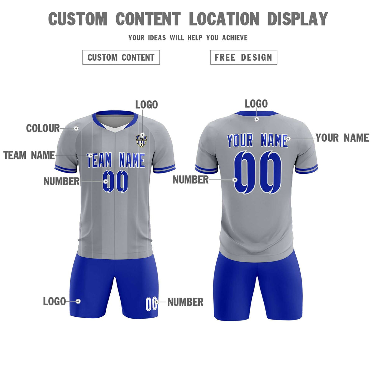Custom Gray Classic Striped Personalized Soccer Tops/Sets Jersey