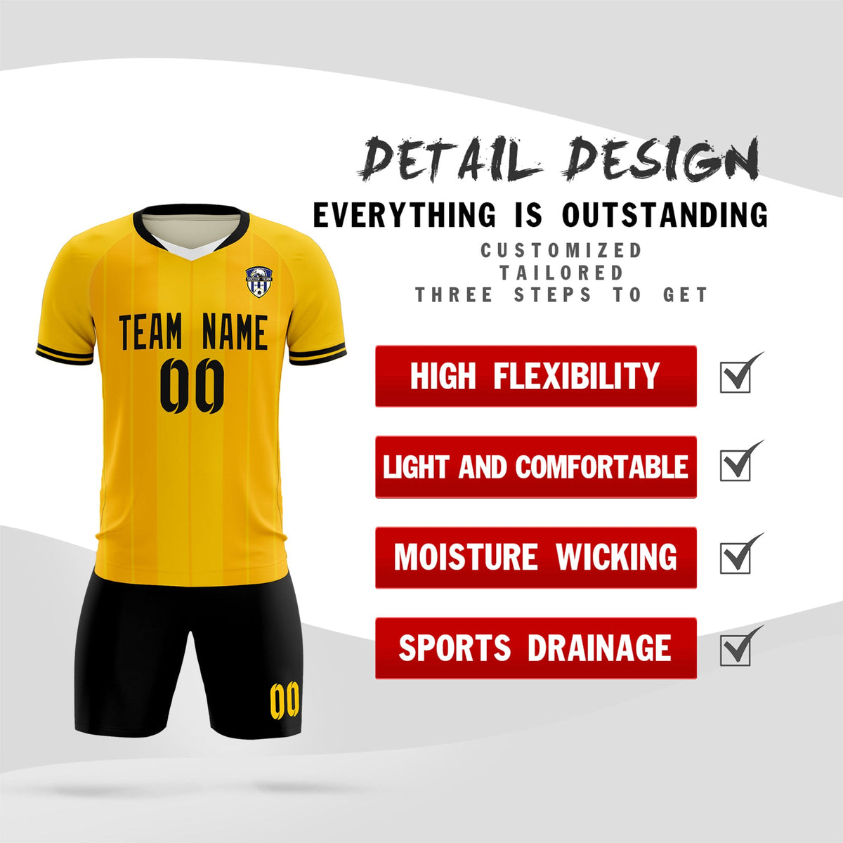 Custom Gold Classic Striped Personalized Soccer Tops/Sets Jersey