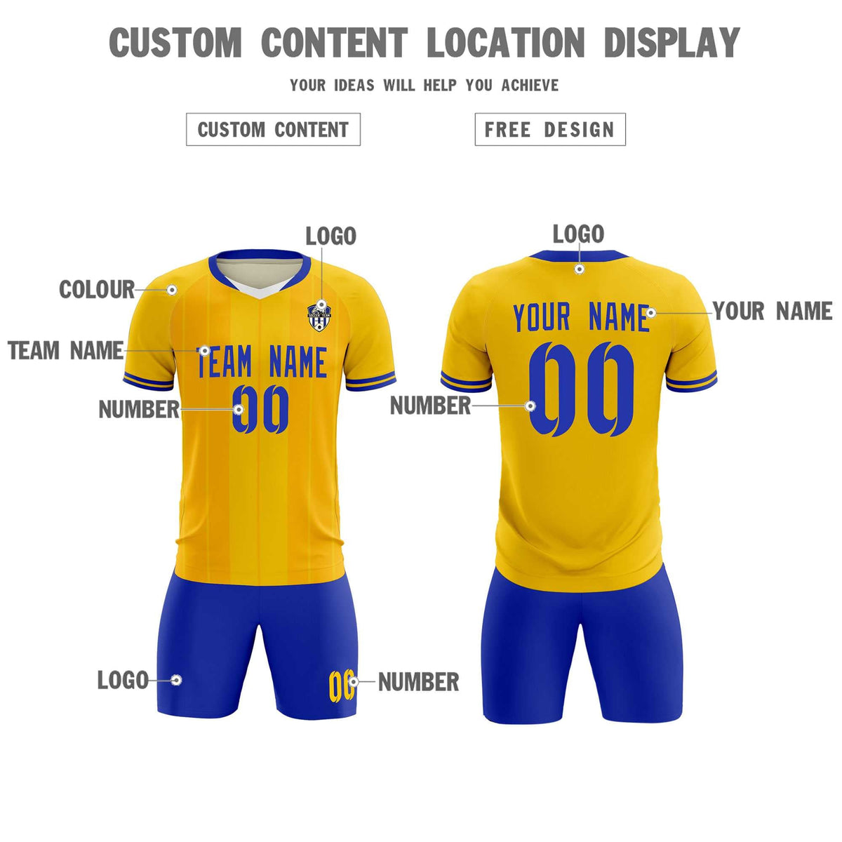 Custom Gold Classic Striped Personalized Soccer Tops/Sets Jersey