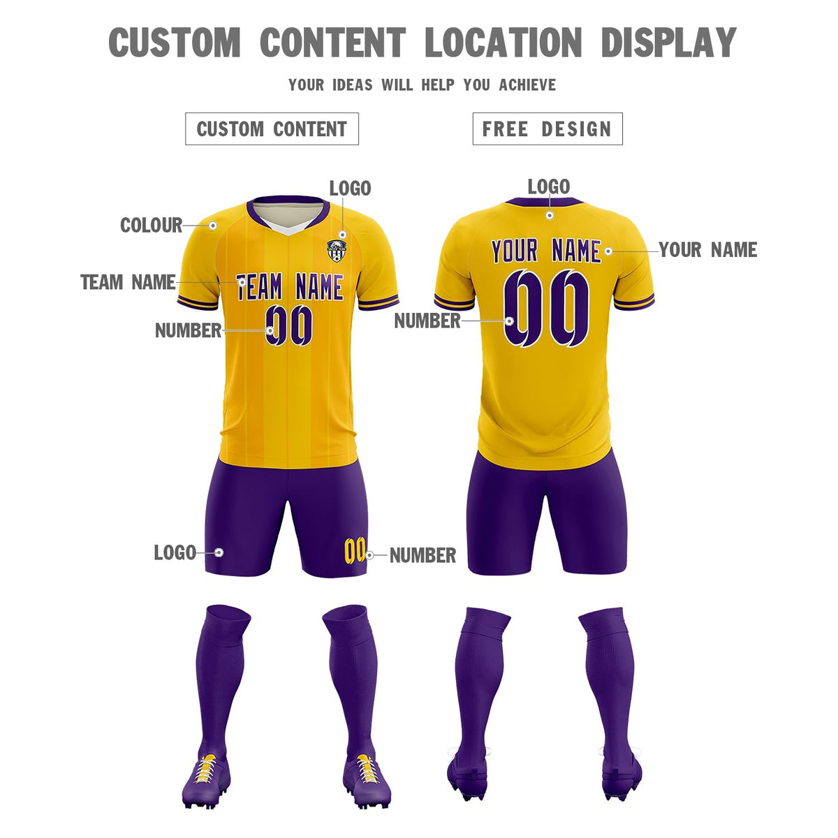 Custom Gold Classic Striped Personalized Soccer Tops/Sets Jersey