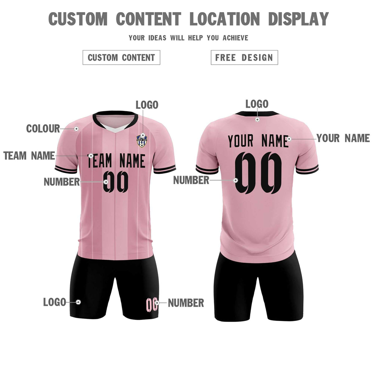 Custom Light Pink Classic Striped Personalized Soccer Tops/Sets Jersey
