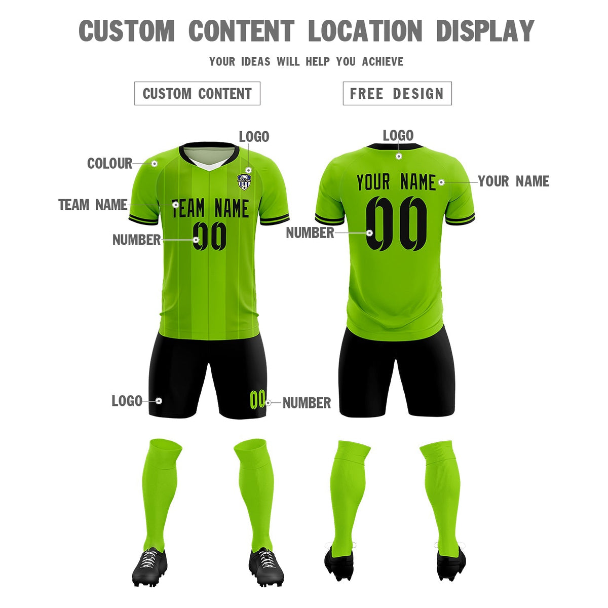 Custom Neon Green Classic Striped Personalized Soccer Tops/Sets Jersey