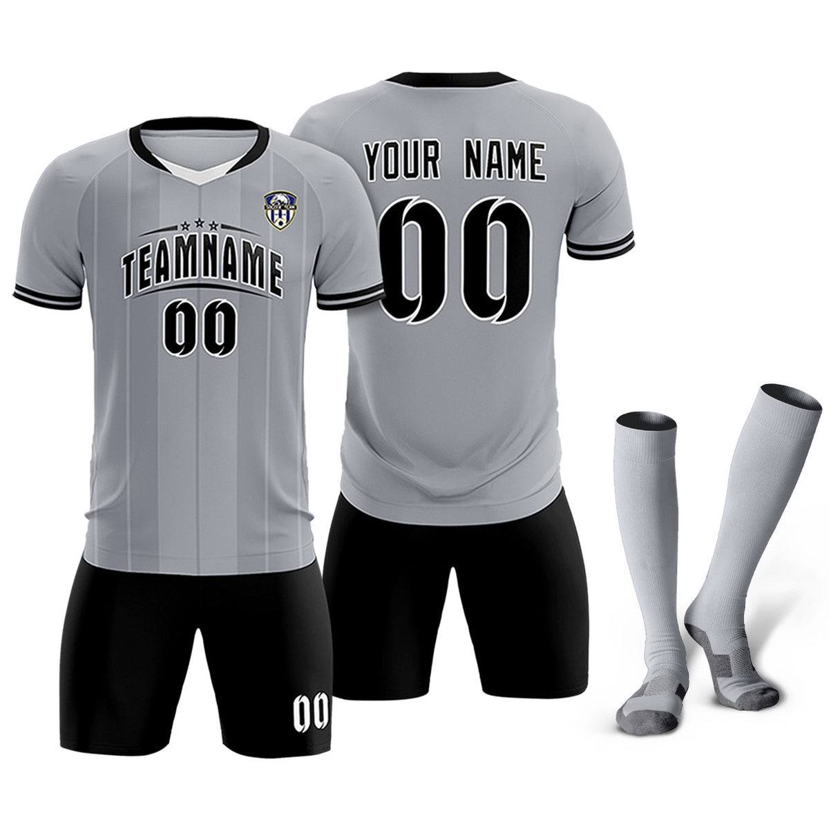 Custom Gray Classic Striped Personalized Soccer Tops/Sets Jersey