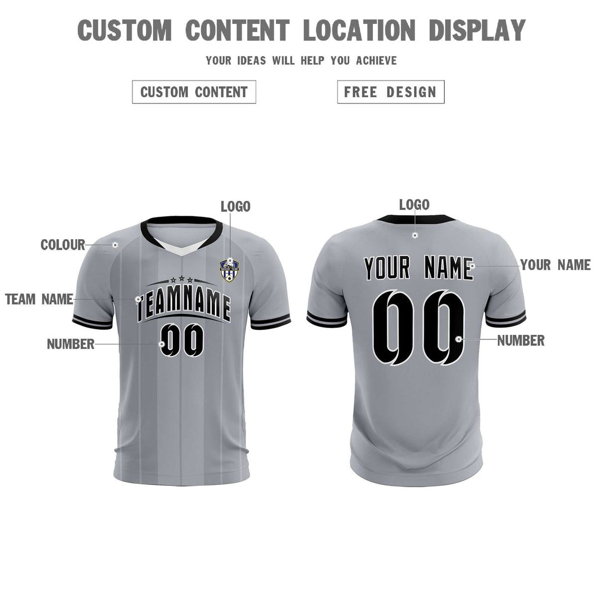 Custom Gray Classic Striped Personalized Soccer Tops/Sets Jersey